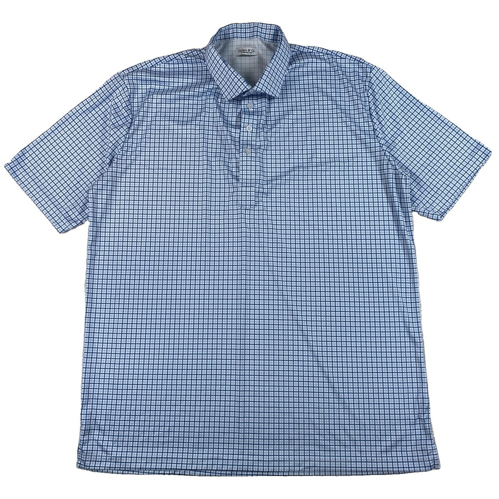 Collars & Co Dress Collar Polo Shirt Men's XL Blue Gingham Short Sleeve
